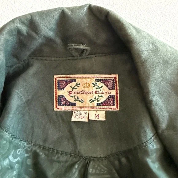 VTG Paris Sport Club Forest Green Suede Duster Coat M Oversized 80s 90s Korea - Picture 13 of 16